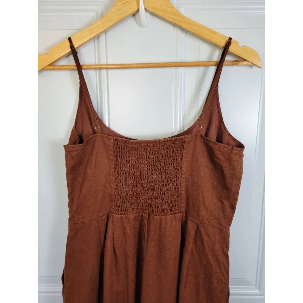 Quince 100% European Linen Scoop Neck Midi Dress Size S Chocolate Brown - Picture 7 of 9
